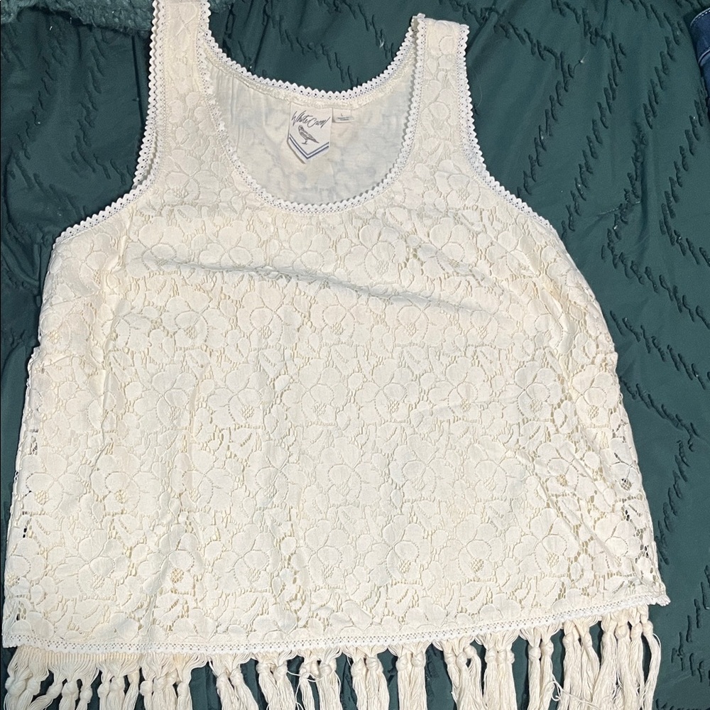 White Crow Lace Sleeveless Top with Fringe